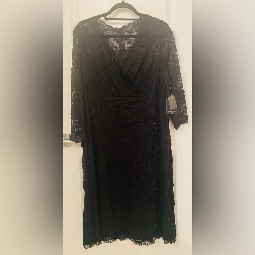 Marina Black Embellished Cocktail Dress - Size 22 NWT